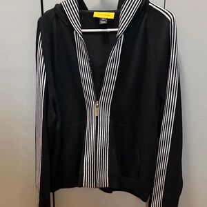 St. John Black Sweater Jacket with White Stripe Trim